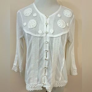 Vintage KIKIT Knitwear White Cottagecore Sheer Crochet Cardigan